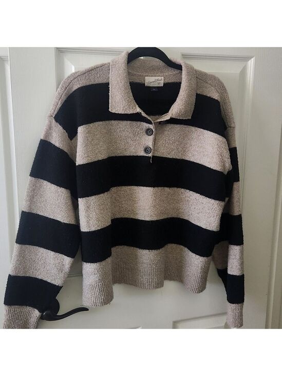 Universal Thread Sweaters - Universal Thread Black & Taupe Stripe Collared Polo Sweater XL